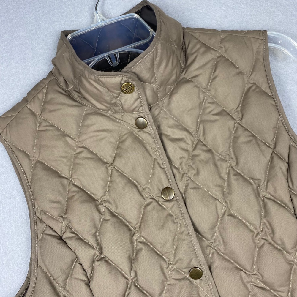 Eddie Bauer EB550 Goose Down Quilted Vest Tan Khaki Snap Front Small
